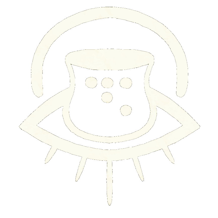 The logo for The Blind Potter, depicting the initials DK in Braille, a ceramic pot, a design elements that uplift the notion of creative expression achieved with the mind's eye.